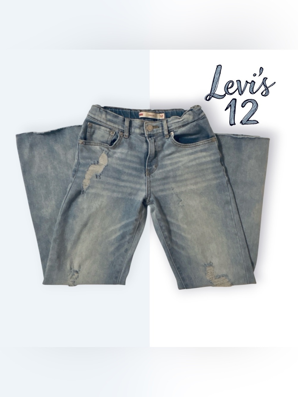 Levi’s Girls Wide Leg Distressed Jeans Light Wash Size 12